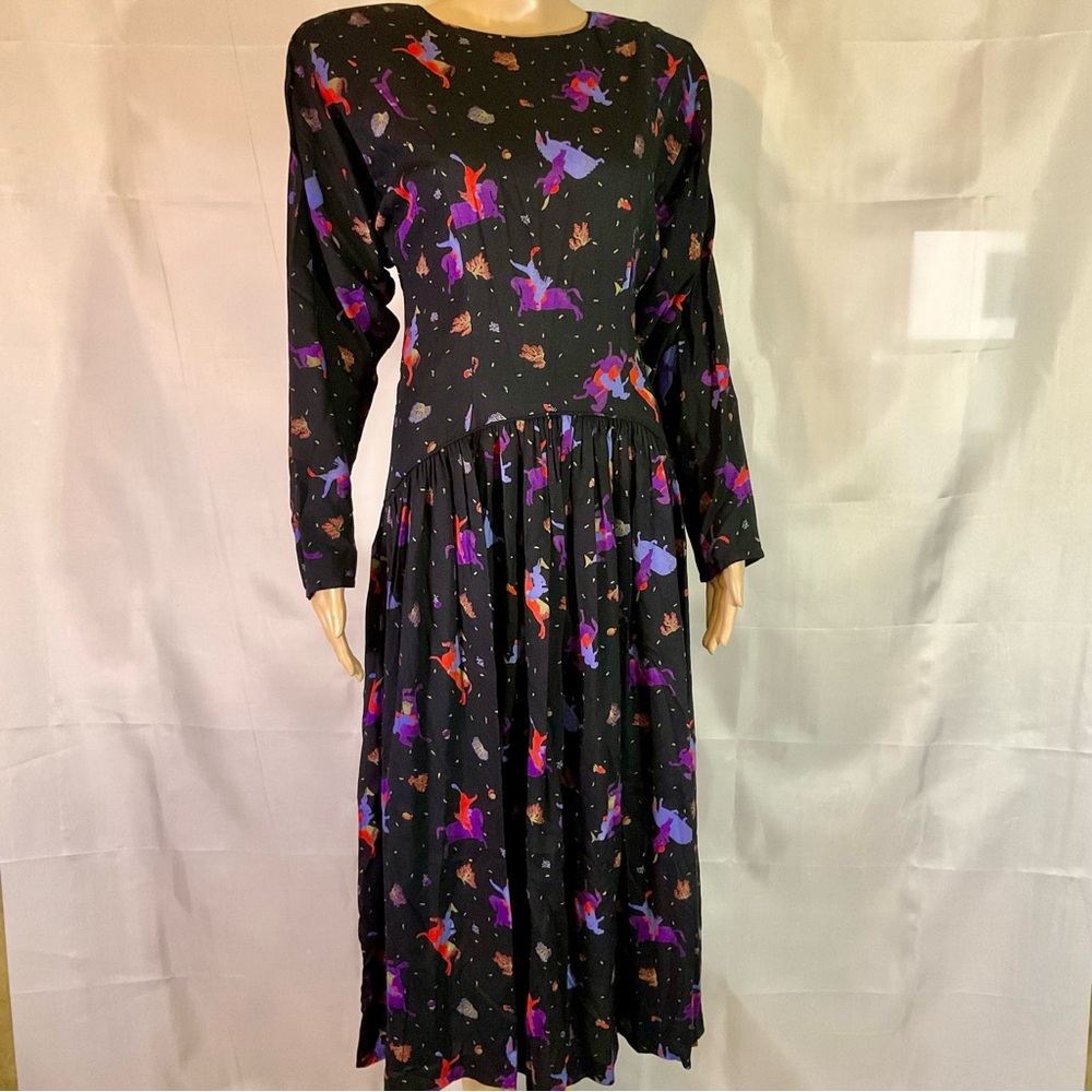 Vintage Barboglio 90s Rayon Equestrian Horse Drop Waist Maxi Dress M Whimsigoth